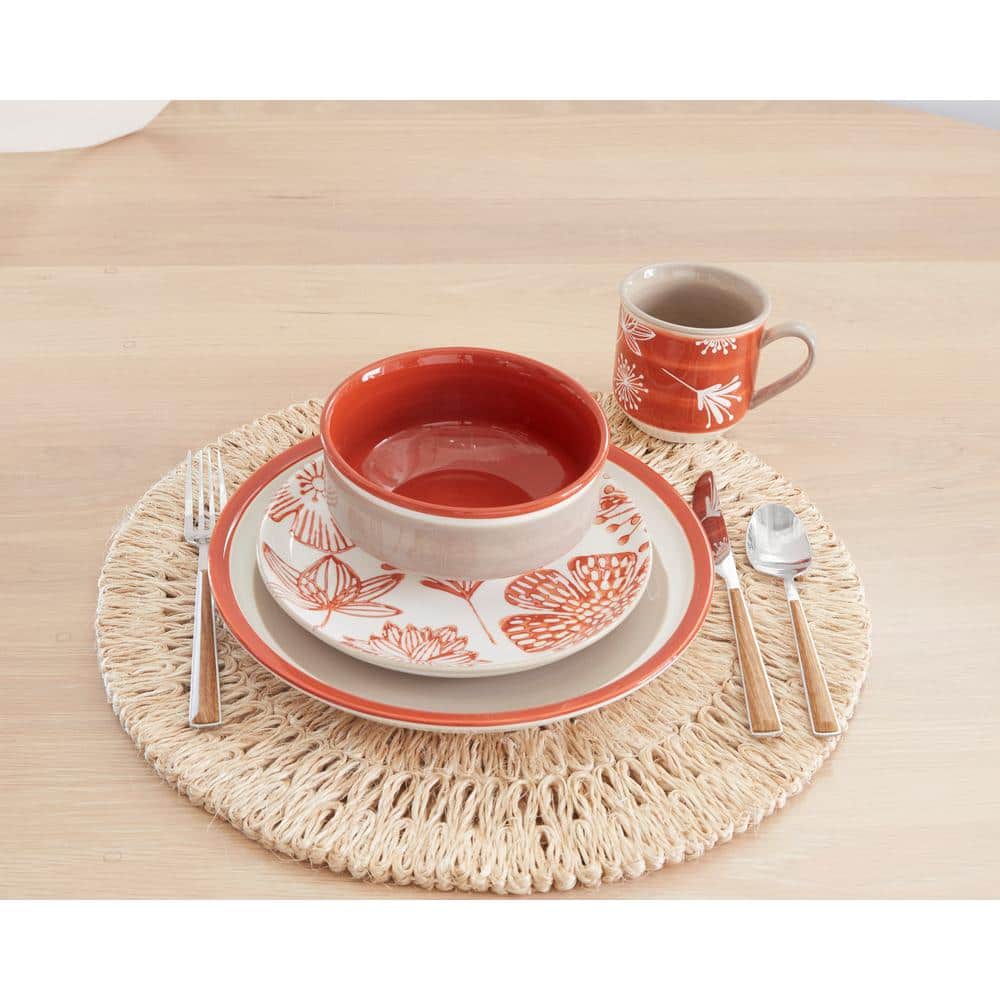 Red Floral Ceramic Dinnerware Set, Service for 4
