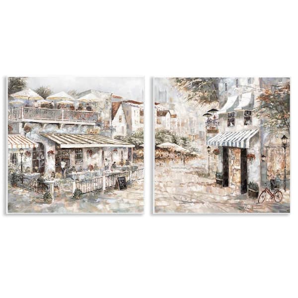 Stupell Industries Town Bistros Architecture by Ruane Manning 2-Pieces Unframed Architecture Graphic Art Print 12 in. x 12 in.