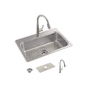 Verse Stainless Steel 33 in. Single Bowl Drop-In Kitchen Sink with Faucet