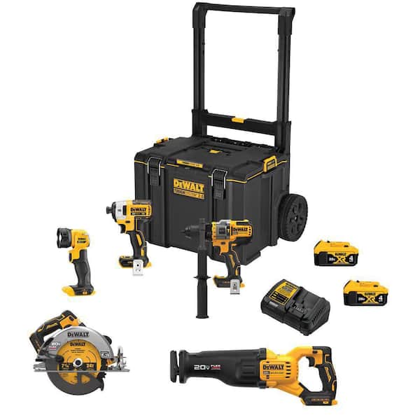 DEWALT 20V Lithium-Ion Cordless Brushless 5 Tool Combo Kit with (2) 4.0Ah Batteries and Charger DCKTS599M2 The