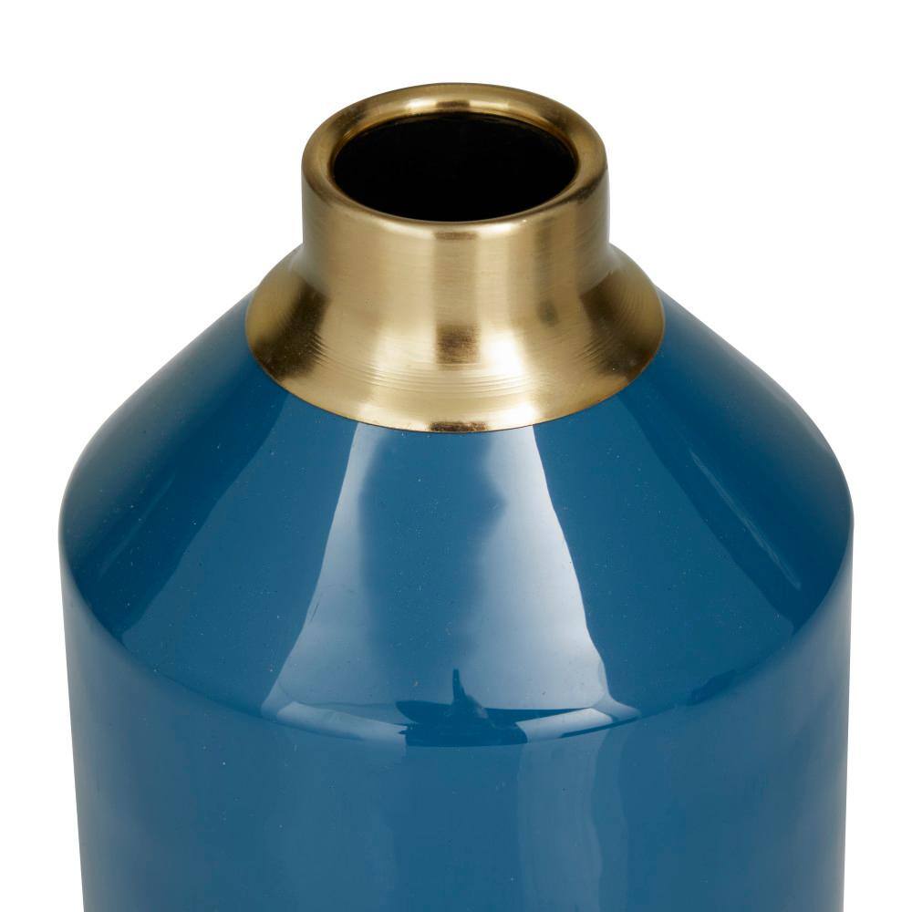 Blue and Gold Metal Vase Set with Round Design