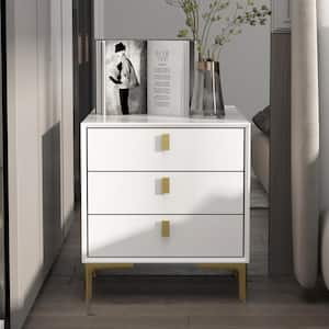 3-Drawer White Wooden Nightstand, Endtable, Dresser, 19.6 in. W x 15.9 in. D x 21.3 in. H