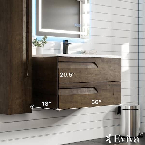 Eviva Joyous 36 in. W x 18 in. D x 22.5 in. H Floating Bath Vanity in Rosewood with White Porcelain Top