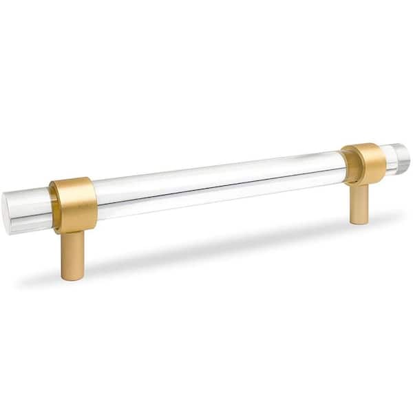 Pyramid Home Decor Brizza 6-5/16 in. (160 mm.) Center-To-Center Acrylic Brass Round Gold Transparent Cabinet Handle Drawer Pull (10-Pack)