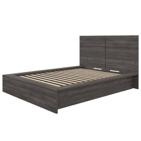 James Bark Gray Oak Frame Full Size Platform Bed with Headboard