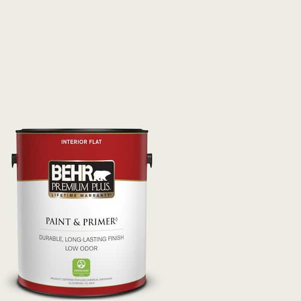 BEHR PREMIUM PLUS 1 gal. Designer Collection #DC-013 Harmonious White Flat Low Odor Interior Paint & Primer