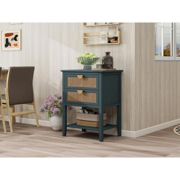 2 Drawer Side table, Naturel Rattan, End table, Suitable for bedroom, living room, study