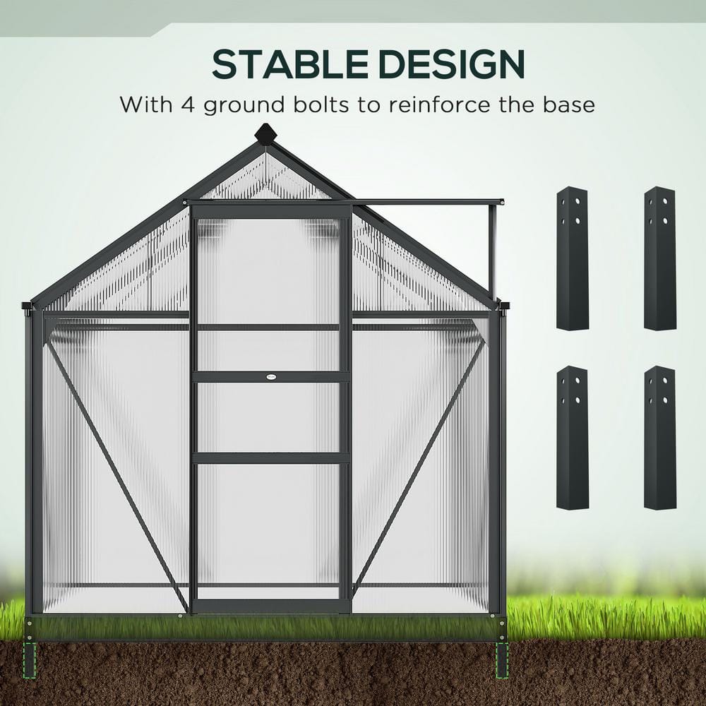 Gray Polycarbonate Walk-In Greenhouse with Sliding Door
