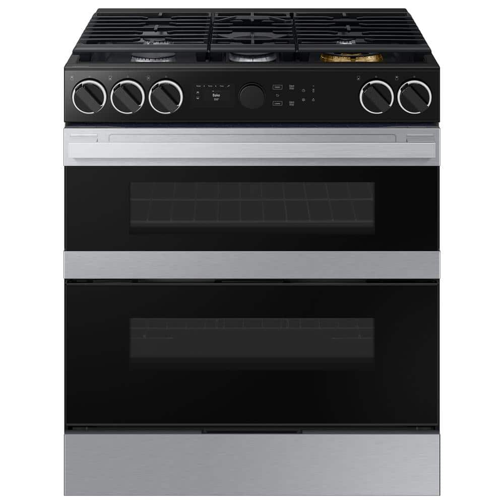 Samsung 30 in. Bespoke 5-Burner Element Smart Slide-In Dual Fuel Range 6.3 cu. ft. Capacity with Flex Duo in Stainless Steel