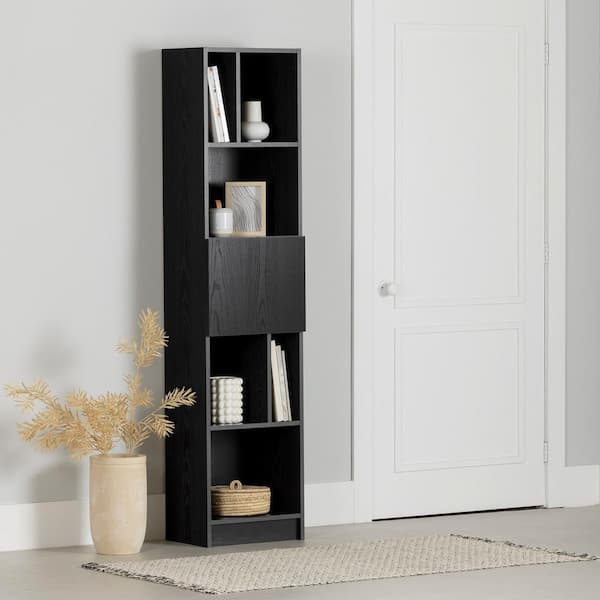 South Shore Liora 5 Shelf Narrow Bookcase Narrow Black Oak