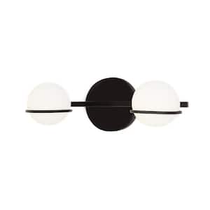 Fusion Centric 14.25 2-Light Matte Black Vanity Light Bar with Opal Glass Shade