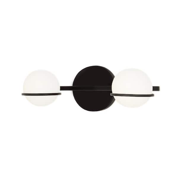 Justice Design Fusion Centric 14.25 2-Light Matte Black Vanity Light Bar with Opal Glass Shade
