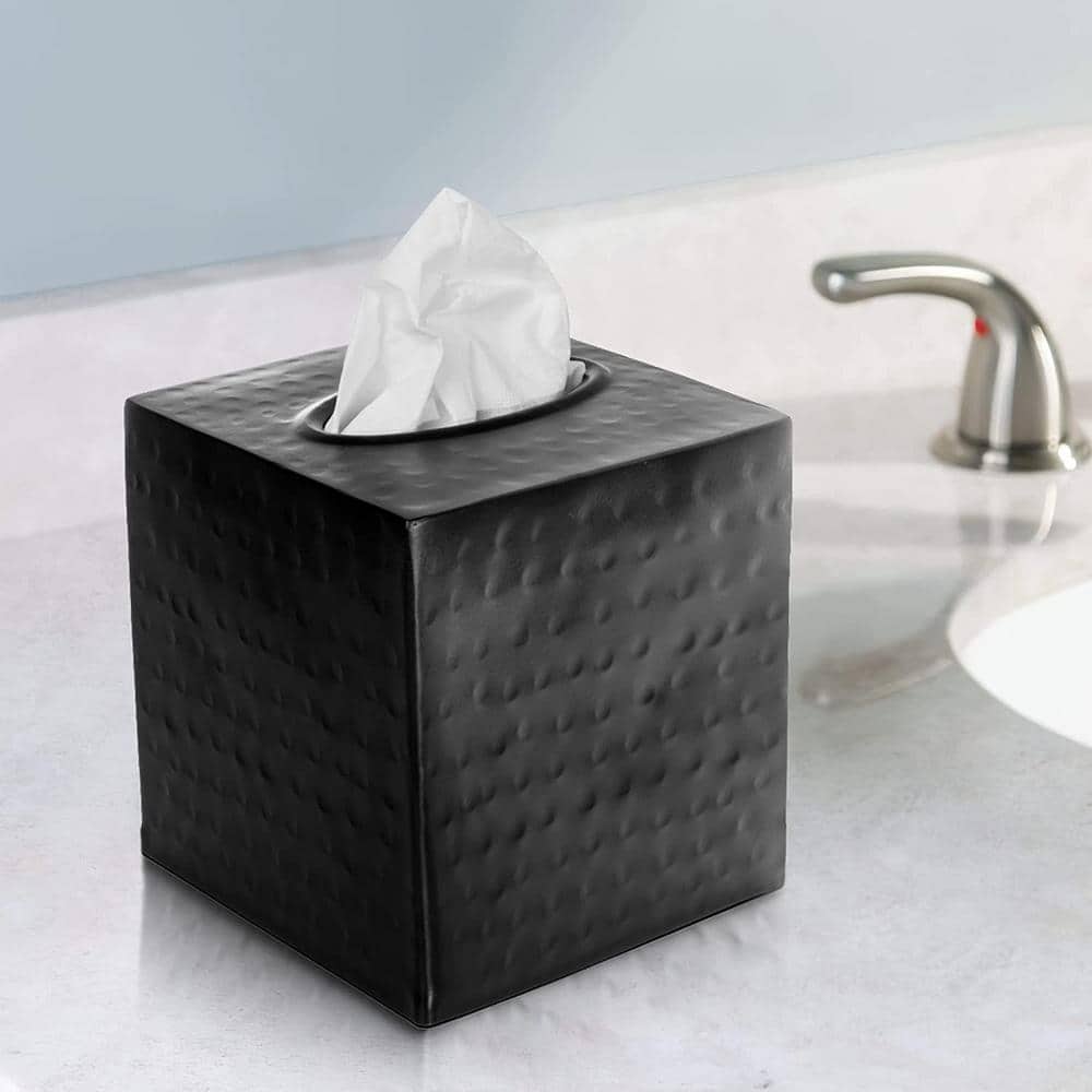 Matte Black Hand Hammered Aluminum Tissue Box Cover