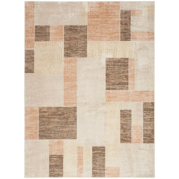 Nourison Astra Machine Washable Beige Multicolor 4 ft. x 6 ft. Geometric Contemporary Area Rug