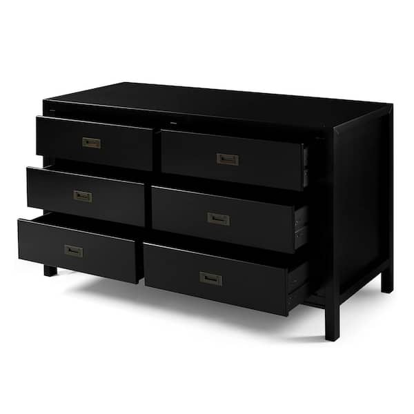 Welwick Designs 57 Classic Solid Wood 6 Drawer Dresser Black Hd8418 The Home Depot
