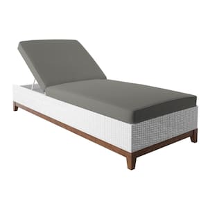 Wicker Outdoor Chaise Lounge with Acacia Base and Grey Cushion