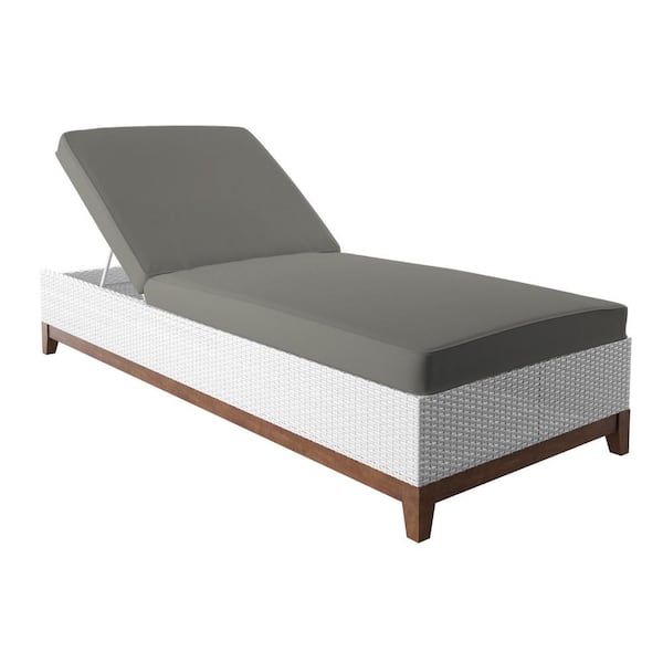 TK CLASSICS Wicker Outdoor Chaise Lounge with Acacia Base and Grey Cushion