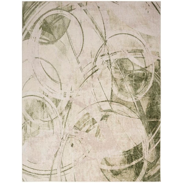 Astra Machine Washable Beige Green 9 ft. x 12 ft. Abstract Contemporary Area Rug