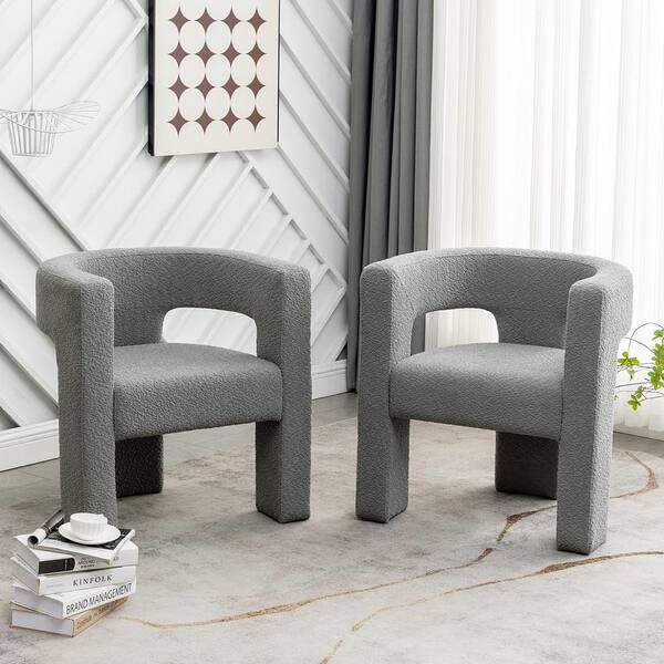 KINWELL Light Gray 28 in. Wide Boucle Upholstered Square