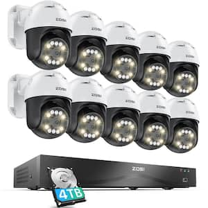 4K 8MP 16-Channel(Up to 32CH) POE 4TB NVR Security Camera System with 10 Wired 360° Outdoor Cameras, Dual-Disk Backup