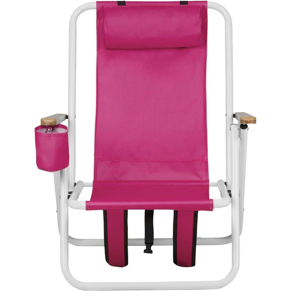 Pink Stainless Steel 4-Position Folding Beach Armchair Set