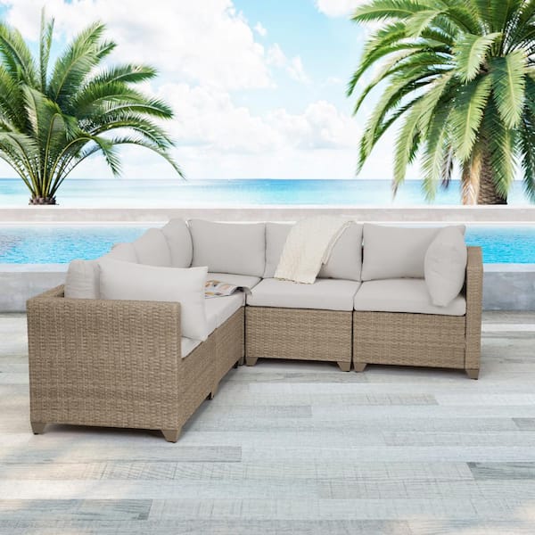 TK CLASSICS Maui 5-Piece Wicker Patio Conversation Set with Hazel Cushions
