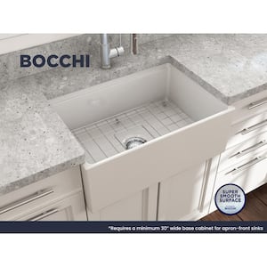 Contempo Workstation 27 in. Farmhouse Apron-Front Single Bowl Biscuit Fireclay Kitchen Sink with Accessories