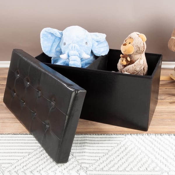 Black leather ottoman storage box discount