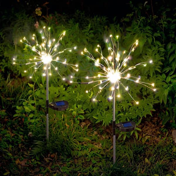 Solar Garden Decorative White Firework Path Lights - 120 LED, Waterproof Outdoor String Path Lights (2-Pack)