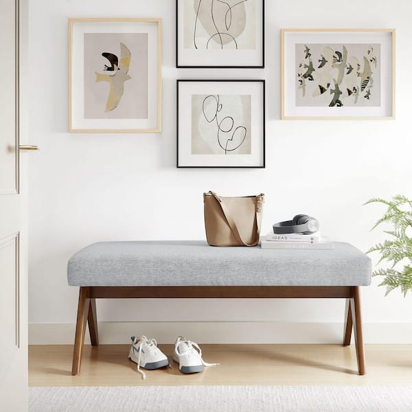 MODWAY Lyra 47 in. Light Gray Heathered Fabric Upholstered Bedroom Bench