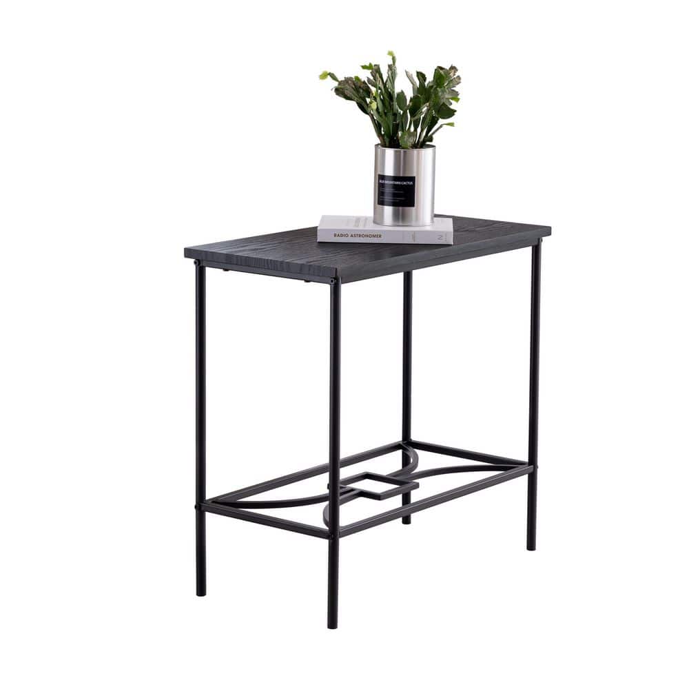 Kings Brand Black Metal and Wood Rectangular Side Table
