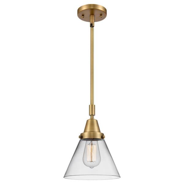 Cone 100-Watt 1-Light Brushed Brass Standard Mini Pendant Light with Clear Glass Shade, No Bulbs Included