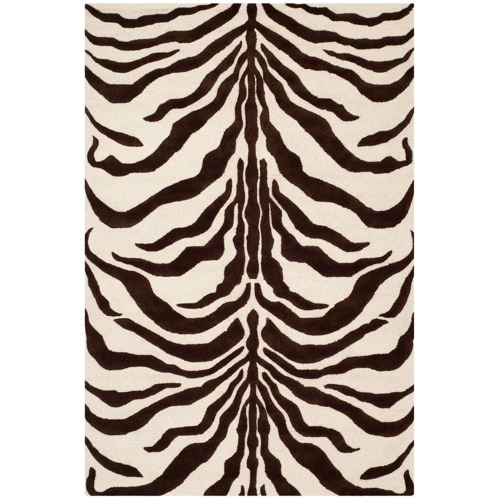 Ivory Brown Hand-Tufted Wool Rectangular Area Rug, 5' x 8'