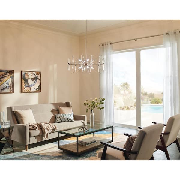 Eris 30 in. 8-Light Polished Nickel Contemporary Crystal Circle Chandelier for Dining Room