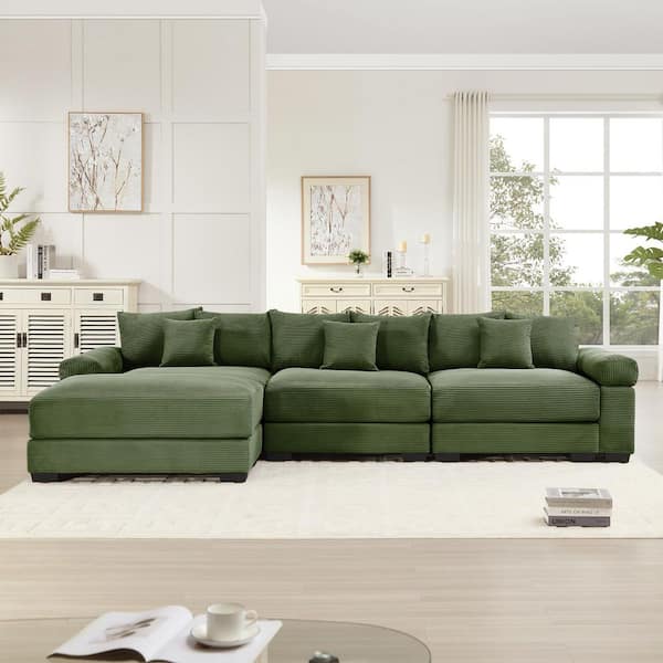GTMAJT 59.4 in. Straight Arm 6-Piece Corduroy Modular Sectional Sofa with Ottoman & Ergonomic Design in. Olive Green