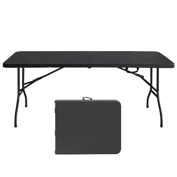 6 ft. Folding Table, Portable Plastic Table for Camping, Picnics, Parties, High Load Bearing Foldable Table Black