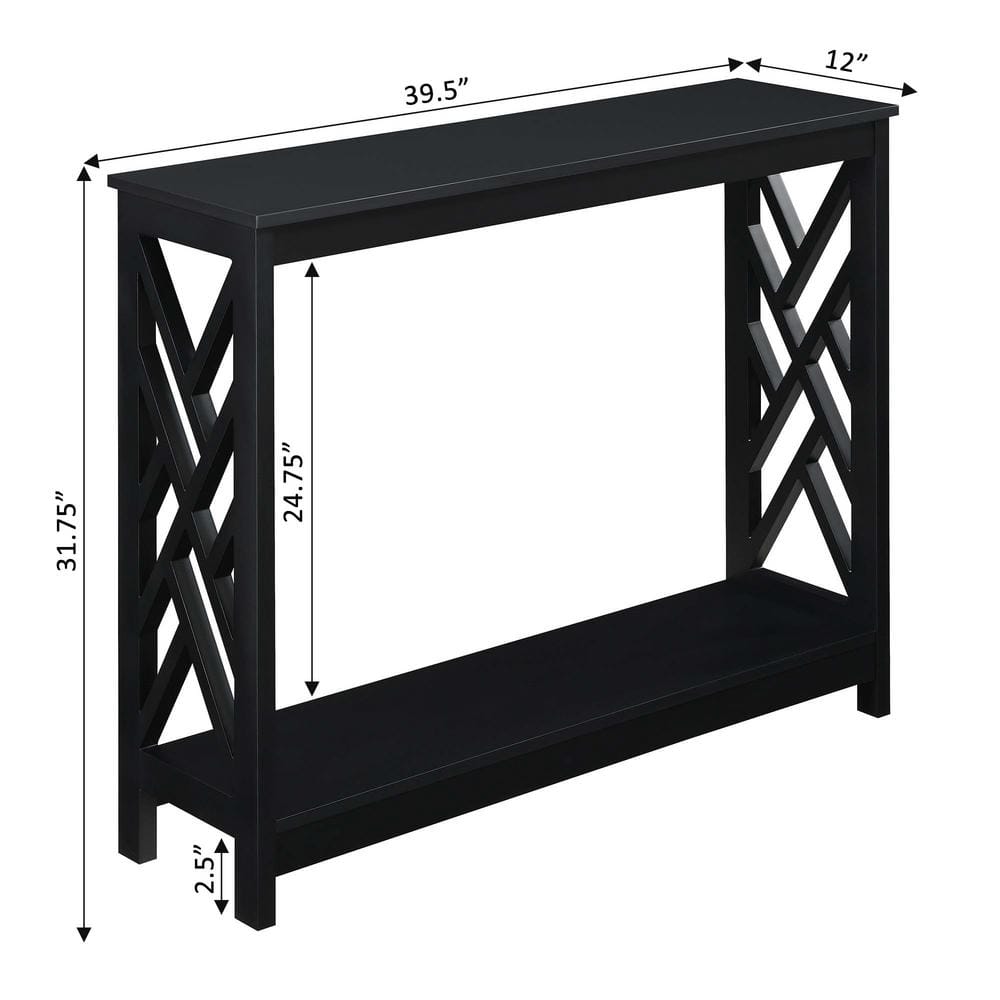 Black MDF Console Table with Shelf and Geometric Panels