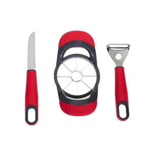 3-Piece Red Kitchen Gadget Set with Apple Cutter, Vertical PeelerandParing Knife