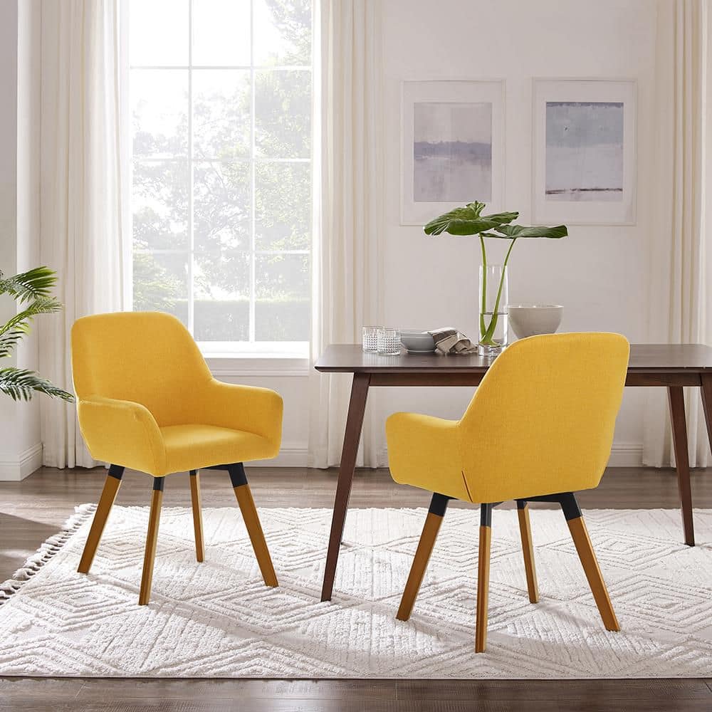 Rayshawn Yellow Velvet Swivel Accent Chair with Metal Base