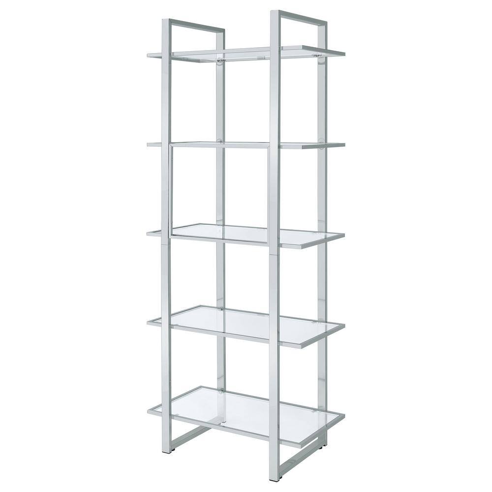 Hartford 79" Silver Chrome and Glass Shelf Bookcase
