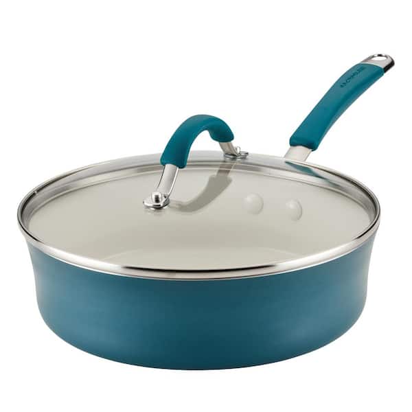 Cucina Ceramic 3 qt. Aluminum Nonstick Saute Pan with Lid, Marine Blue
