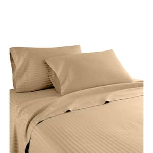 Hotel London 600 Thread Count 100% Cotton Deep Pocket Striped Sheet Set (Queen, Taupe)