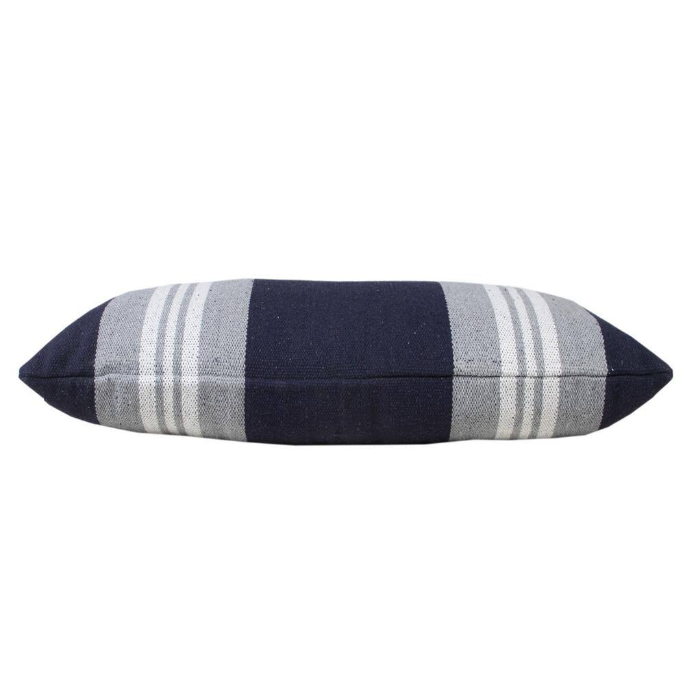 Blue and Gray Striped Cotton Lumbar Throw Pillow