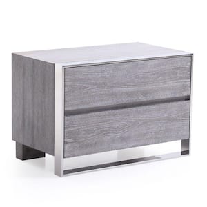 Gray 2-Drawer 17 in. Wooden Nightstand