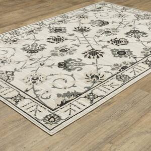 Rayder Ivory/Gray 10 ft. x 13 ft. Global Persian Floral Polypropylene/Polyester Indoor Area Rug