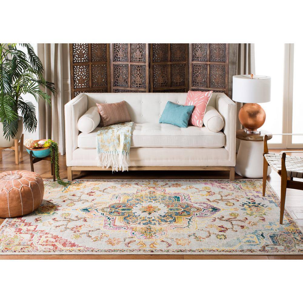 Light Blue and Grey Floral Tufted Reversible Area Rug