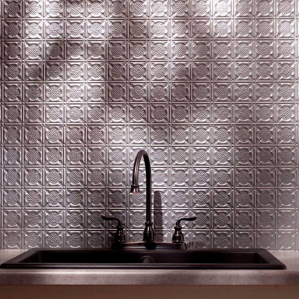 Fasade 18.25 in. x 24.25 in. Argent Silver Traditional Style # 6 PVC Decorative Backsplash Panel