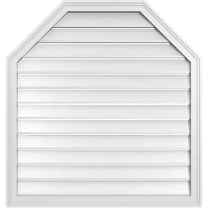 36 in. x 38 in. Octagonal Top Surface Mount PVC Gable Vent: Functional with Brickmould Frame