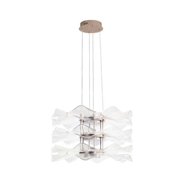 Vetrina 62.2-Watt 3 light Light Gold Integrated LED Pendant Light with Clear Glass Shade