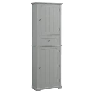 22 in. W x 11 in. D x 67 in. H Gray Freestanding Tall Bathroom Storage Linen Cabinet with Drawer and Adjustable Shelf